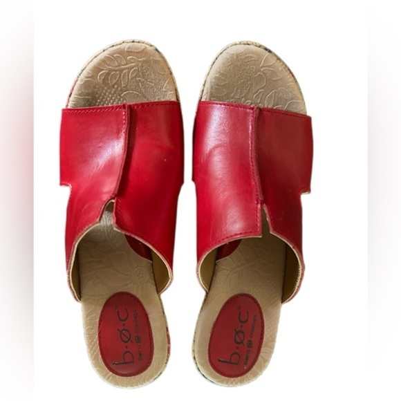 Boc Chandler Red Pepper Leather Floral
Design Cork Platform Wedge Sandals 7 M - Picture 3 of 5